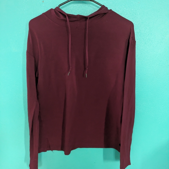 Athletic Works Sweaters - Women's Maroon Hooded Long-Sleeve Pullover Sweater